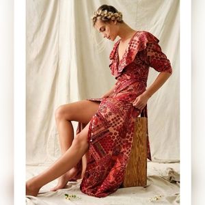 Free People Lennon Floral Ruffle Trim Button-Up Dress